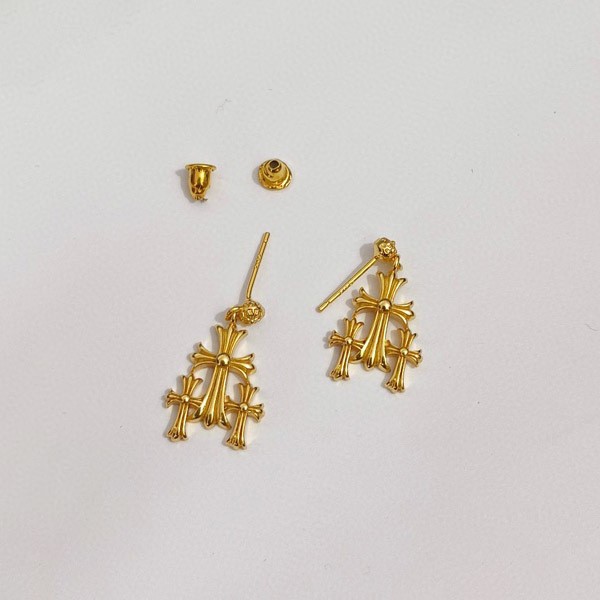 一目惚れ♪クロムハーツ 22K 3CHクロス ドロップ イヤリング ピアス 偽物 Kuc23378