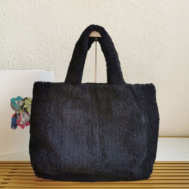 関税送料込 21AW【プラダ】プラダ テリー トートバッグ 偽物 黒 pum38219