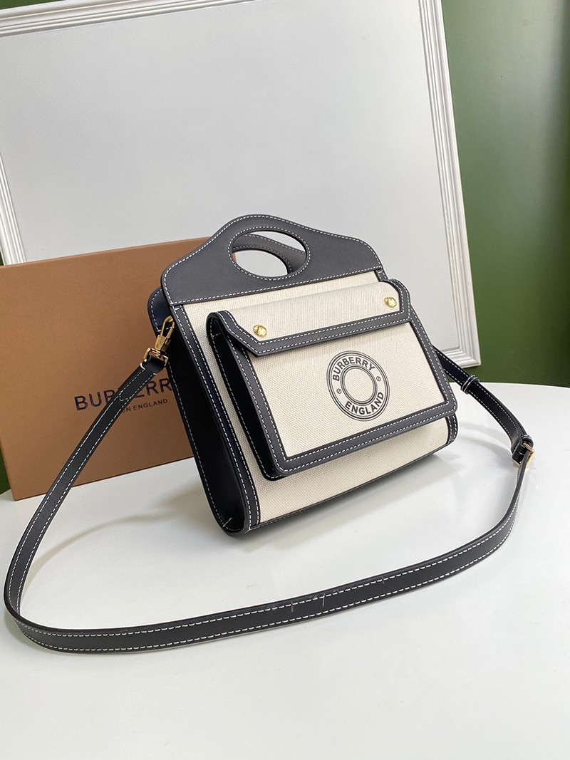 日本未入荷【バーバリー ポケットバッグ 偽物】ミニ ツートン キャンバス＆レザー Baj66149