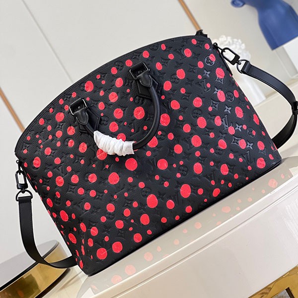 ルイヴィトン × YK 草間彌生 コラボ LOCK IT バッグ 偽物 黒赤 たっぷり収納 M21676