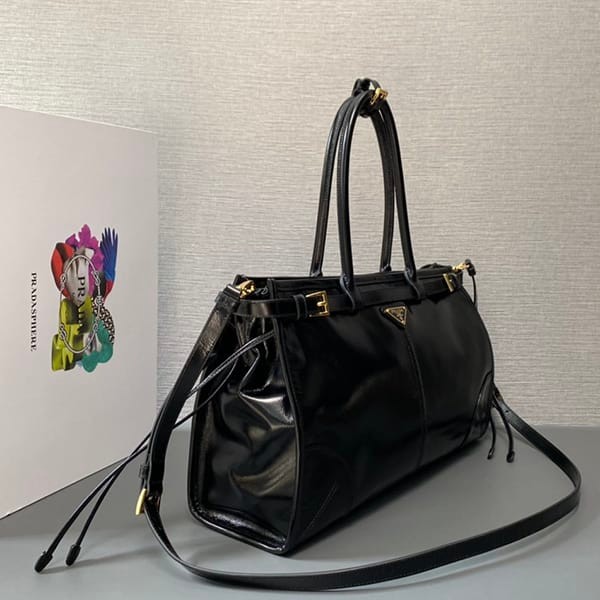 【大特価】プラダ レザー ラージ ハンドバッグ 偽物 ストラップ付き puv74245
