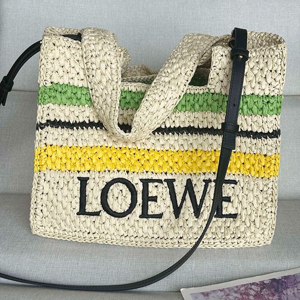 ロエベ ロゴ入ストライプ♪ラフィア*トートバッグ 偽物 low59938