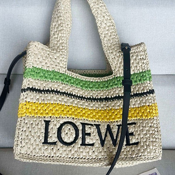ロエベ ロゴ入ストライプ♪ラフィア*トートバッグ 偽物 low59938