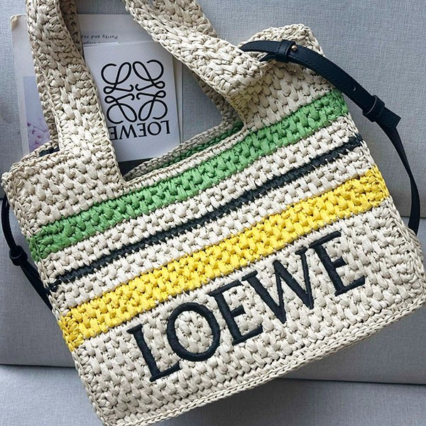 ロエベ ロゴ入ストライプ♪ラフィア*トートバッグ 偽物 low59938