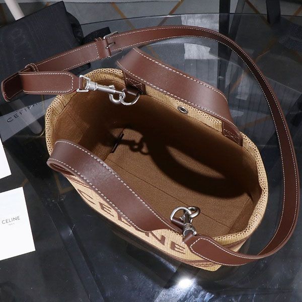 セリーヌ カバス ミニ レザートリム ロゴ ラフィアトートバッグ Ceq59838