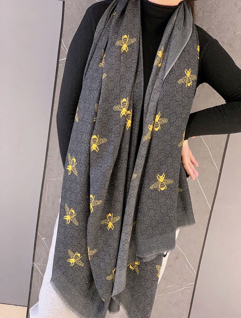《大人気》グッチ 蜂 ストライプ カシミヤマフラー gux00042