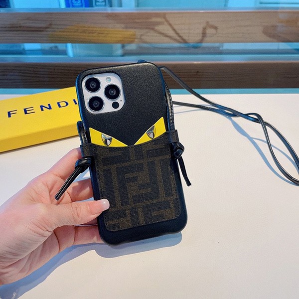 フェンディ スマホケース コピー♪iPhone14Pro/14ProMax FFロゴ カードホルダーポケット付 fej21124