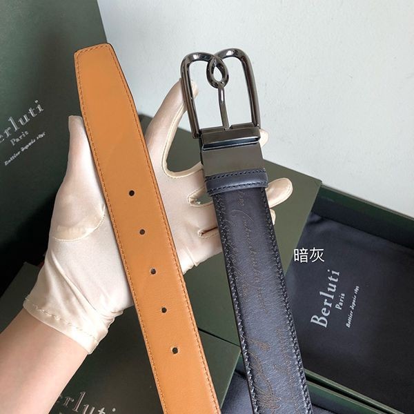 【ベルルッティ ベルト 偽物】刻印入り リバーシブル ベルト ベネチアレザー製 bef77754