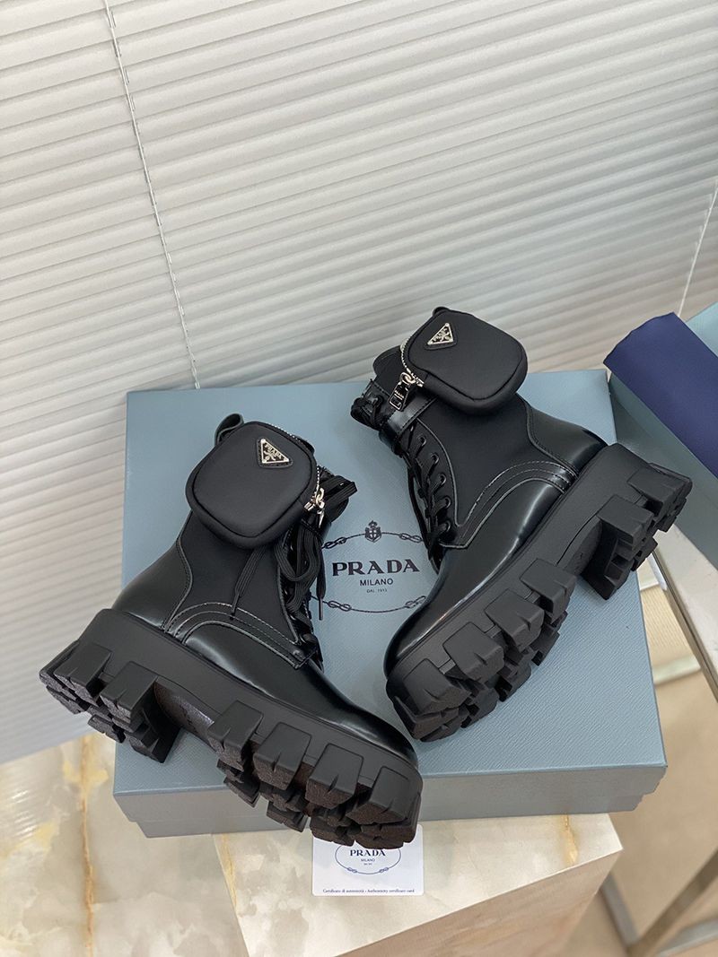 セール新作プラダ モノリス 偽物 レザーxナイロン コンバットブーツ pul98370