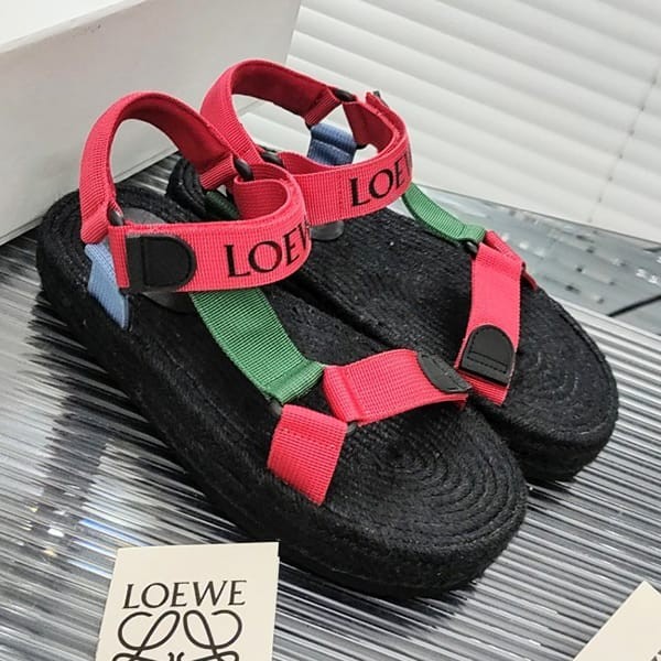 素敵なロエベ ストラップエスパドリーユサンダル 偽物 4色 lou52455