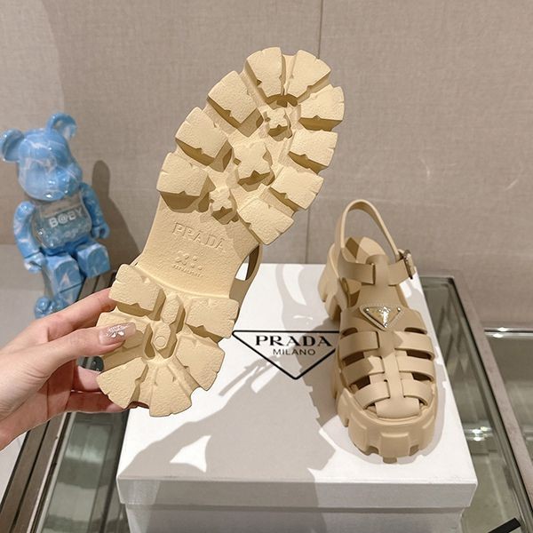 高品質 プラダ モノリスラバーサンダル 偽物ロゴ厚底ストラップミュール 1X853M3LKK