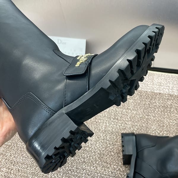 ブティック♪ディオール 偽物 D-Quest ブラックカーフスキン サイハイブーツ deq77172