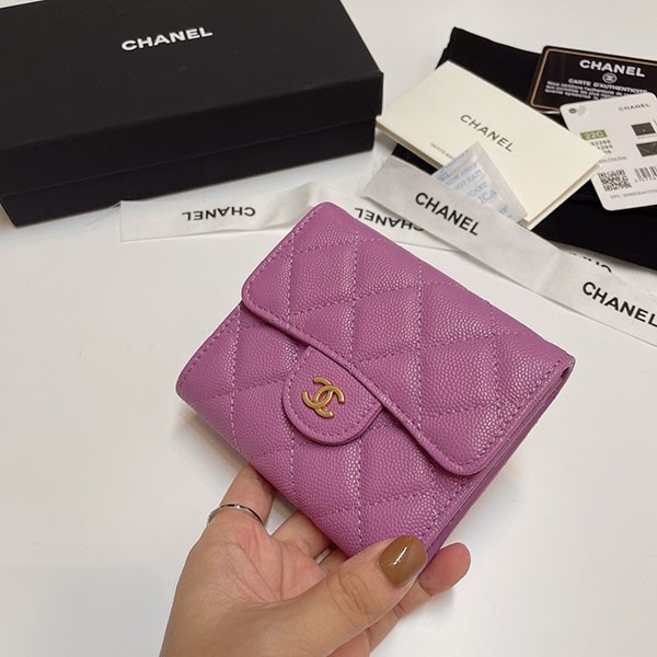 【新色♡】シャネル コピー 三つ折りフラップウォレット パープル 4色 shk15984