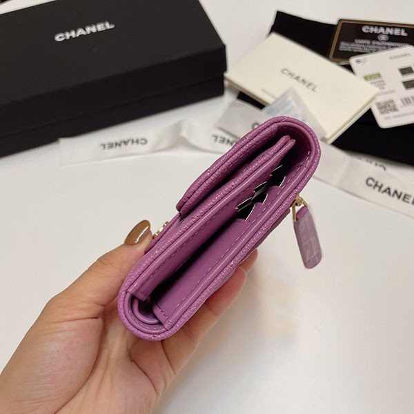 【新色♡】シャネル コピー 三つ折りフラップウォレット パープル 4色 shk15984