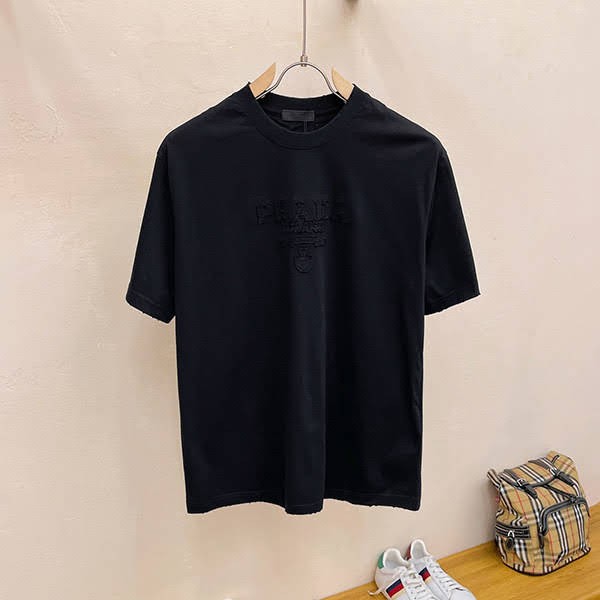 超話題!プラダ 偽物★ロゴプリント クルーネック ジャージー 半袖Tシャツ pur98776