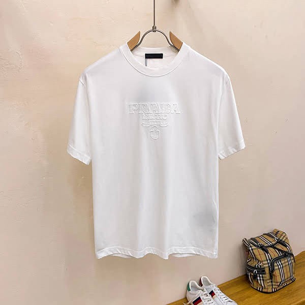 超話題!プラダ 偽物★ロゴプリント クルーネック ジャージー 半袖Tシャツ pur98776