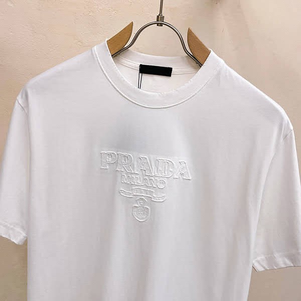 超話題!プラダ 偽物★ロゴプリント クルーネック ジャージー 半袖Tシャツ pur98776