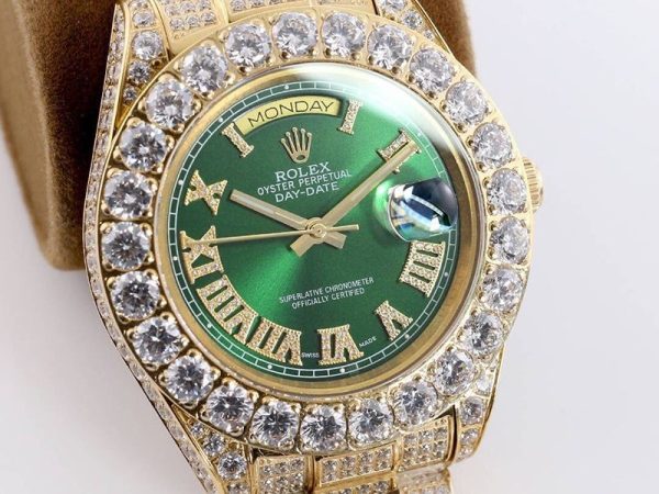 《大人気》ロレックス コピー 時計 デイデイト 39MM 全面ダイヤ メンズ グリーン roa78795 - 画像 (3)