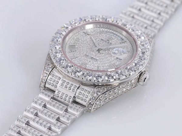 限定 ロレックス 時計 偽物 39MM メンズ ホワイト 全面ダイヤ デイデイト roj31634 - 画像 (2)