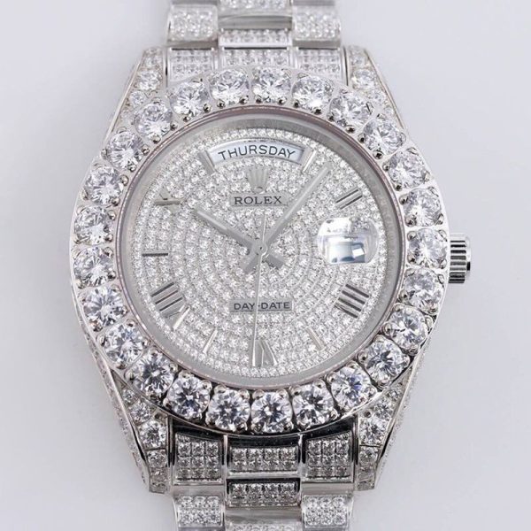 限定 ロレックス 時計 偽物 39MM メンズ ホワイト 全面ダイヤ デイデイト roj31634 - 画像 (4)