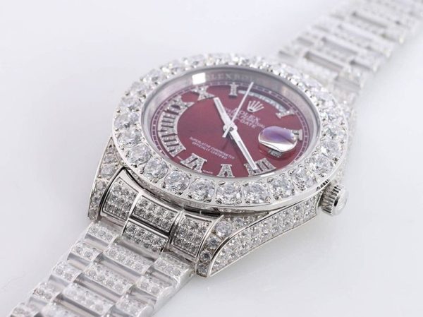 目を惹くカラー ロレックス 時計 コピー 39MM メンズ レッド 全面ダイヤ デイデイト roh51246 - 画像 (2)