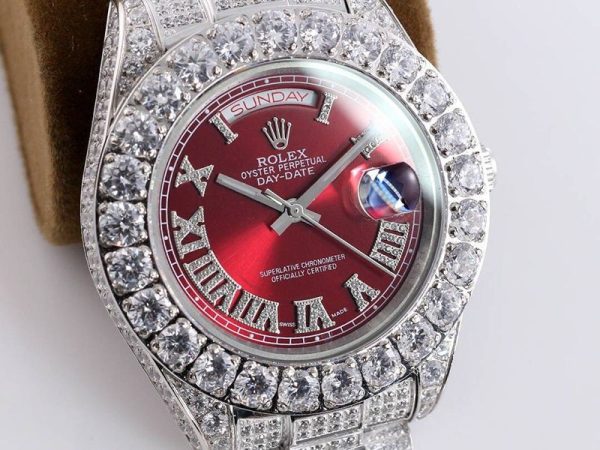 目を惹くカラー ロレックス 時計 コピー 39MM メンズ レッド 全面ダイヤ デイデイト roh51246 - 画像 (3)