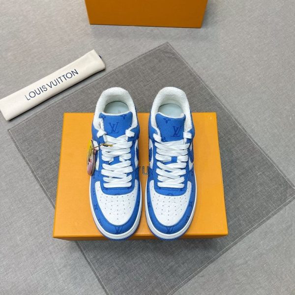 希少色ルイヴィトンXナイキ 偽物 モノグラム エアフォース1 コラボスニーカー ブルーxホワイト nay62601 - 画像 (6)