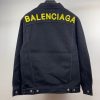 争奪戦バレンシアガ ロゴ刺繍 デニムジャケット 偽物 ブラック bay18842