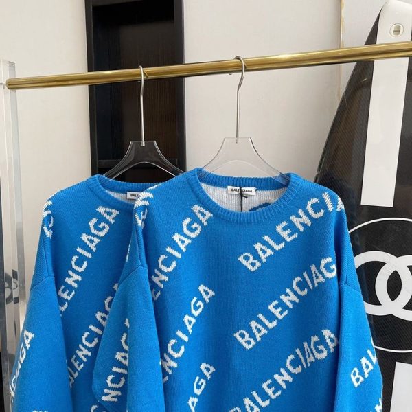 累積売上総額第１位！バレンシアガ 偽物 Allover Logo セーター ニットウェア ブルー baw08185 - 画像 (4)