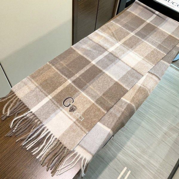21AW新作 グッチ チェック カシミヤ スカーフ 偽物 gud08540 - 画像 (5)