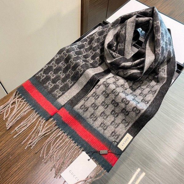 稀少 グッチ 男女OK!GGマーク 偽物 ストライプ ウールマフラー guj63696 - 画像 (3)