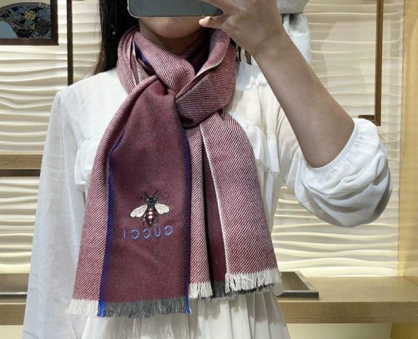 完売必至 グッチ 蜂 ストライプ カシミヤマフラー gut24489 - 画像 (7)