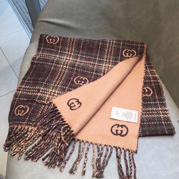 目を惹くカラー グッチ チェック カシミヤ スカーフ gus90494 - 画像 (4)