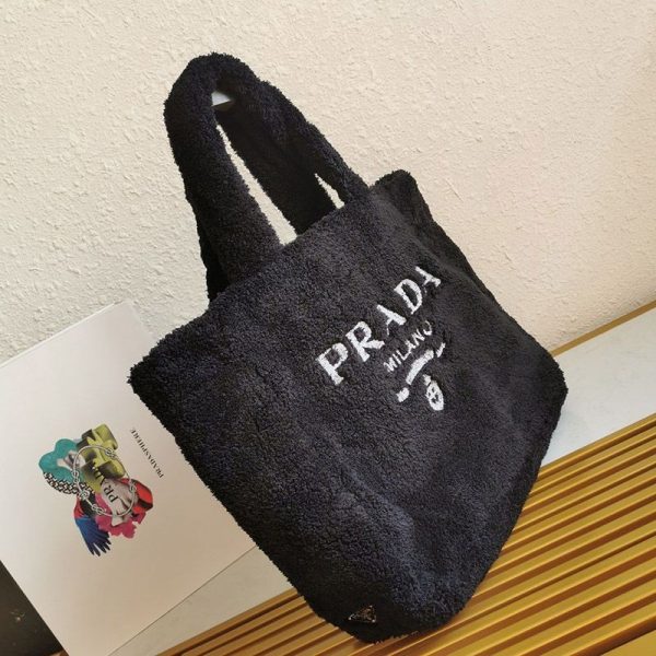 関税送料込 21AW【プラダ】プラダ テリー トートバッグ 偽物 黒 pum38219 - 画像 (2)
