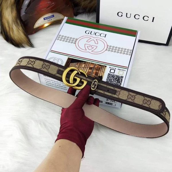 希少色 グッチ  キャンバスGG柄ベルト 偽物ダークブラウン 3.5cm幅 gub81119 - 画像 (4)