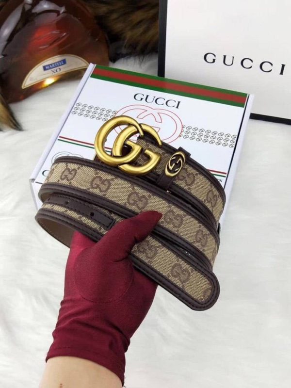 希少色 グッチ  キャンバスGG柄ベルト 偽物ダークブラウン 3.5cm幅 gub81119 - 画像 (5)
