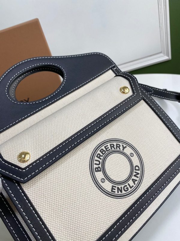 日本未入荷【バーバリー ポケットバッグ 偽物】ミニ ツートン キャンバス＆レザー Baj66149 - 画像 (5)