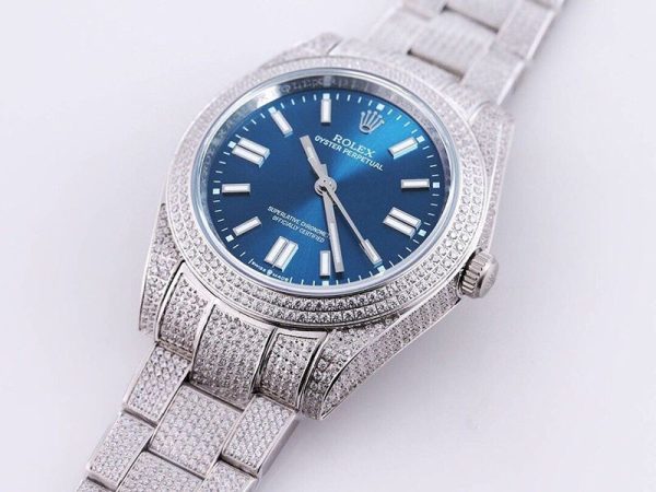 定番 ロレックス 時計 コピー オイスターパーペチュアル 41 ブルー 全面ダイヤ メンズ roy71929 - 画像 (2)