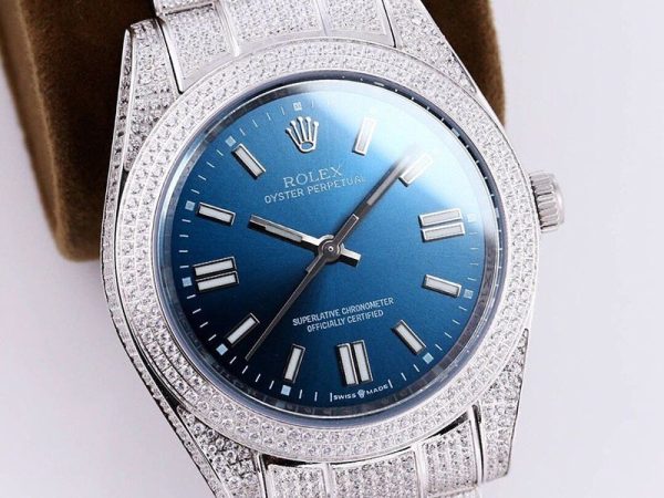 定番 ロレックス 時計 コピー オイスターパーペチュアル 41 ブルー 全面ダイヤ メンズ roy71929 - 画像 (3)