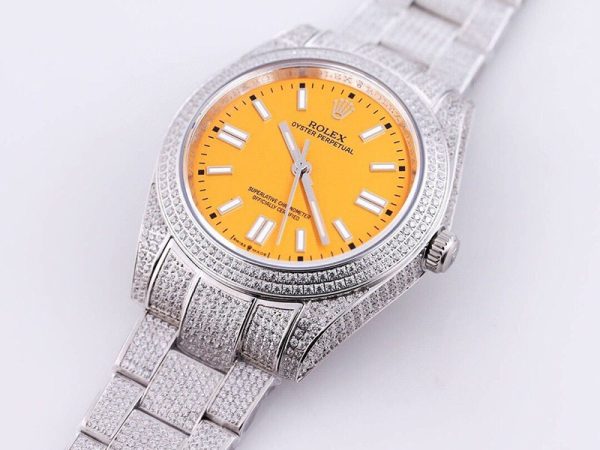 【限定カラー】 ロレックス 時計 スーパーコピー オイスターパーペチュアル 41  オレンジ系 全面ダイヤ メンズ roz15094 - 画像 (2)