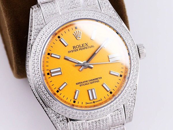 【限定カラー】 ロレックス 時計 スーパーコピー オイスターパーペチュアル 41  オレンジ系 全面ダイヤ メンズ roz15094 - 画像 (3)
