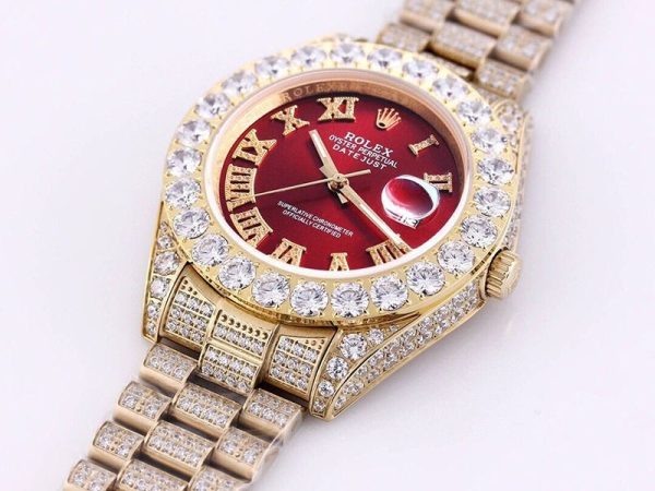 関税負担なしロレックス  時計 コピー デイトジャスト 41mm メンズ レッド 全面ダイヤド  roe47613 - 画像 (2)