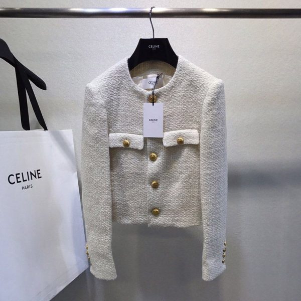 日本未入荷 21SS 新作 セリーヌ ハンタージャケット偽物 ツイード ボタン Cec74247 - 画像 (2)