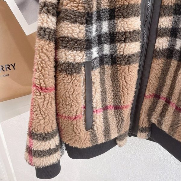 《大人気》バーバリー☆Brown チェック柄 カシミア Wool フリースジャケット 偽物 Bak84791 - 画像 (4)