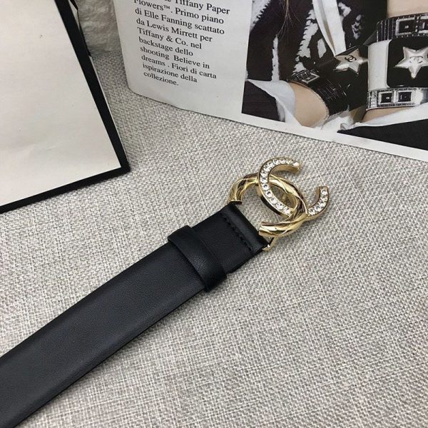 送料込シャネル カーフスキン ベルト コピー 30mm メタル & ストラス shb49281 - 画像 (2)