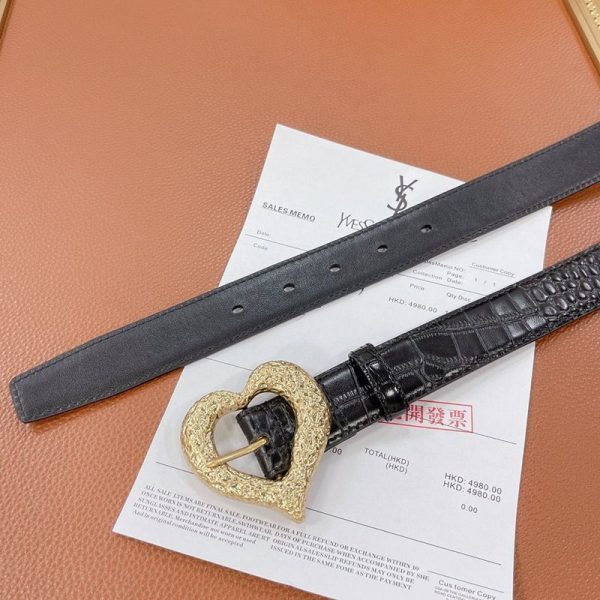21-22AWサンローラン ハート バックル レザー ベルト 30mm スーパーコピー Sam91213 - 画像 (4)