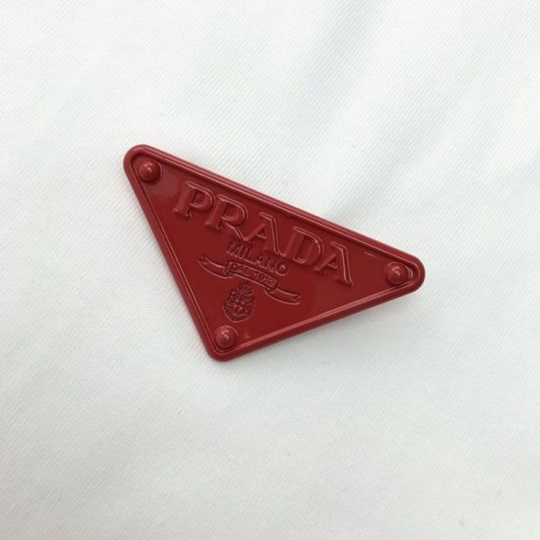 セール新作プラダ 偽物 コントラストトライアングル ロゴ コットンTシャツ ホワイト pux55313 - 画像 (4)