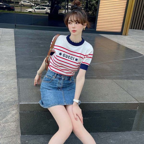 【日本未発売】グッチ ストライプ コットン 半袖 Tシャツ スーパーコピー guw08454 - 画像 (2)
