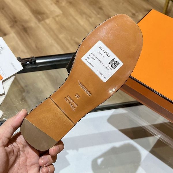 人気No1エルメス Oran sandal オラン レザー＆キャンバス サンダル 偽物 送込 ery99804 - 画像 (4)