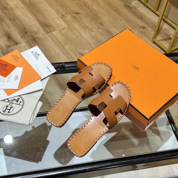 争奪戦送込エルメス Oran sandal 偽物 オラン レザー＆キャンバス サンダル erd09296 - 画像 (2)